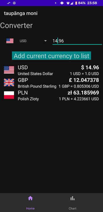Screenshot of currecny converter